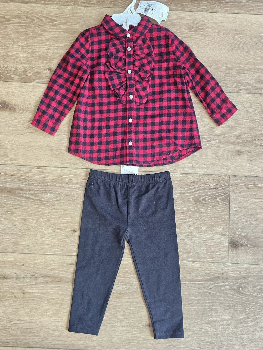 Ralph Lauren baby Polo Collection Plaid Twill Shirt & Jersey Legging Set 18 18m
